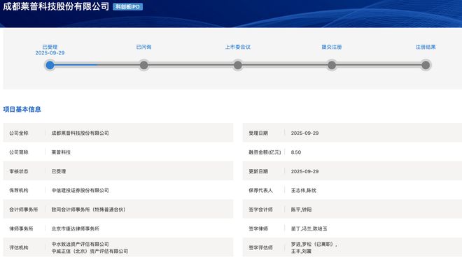 莱普科技科创板IPO获受理系高端半导体专用设备研发商大基金二期为持股5%以上大股东